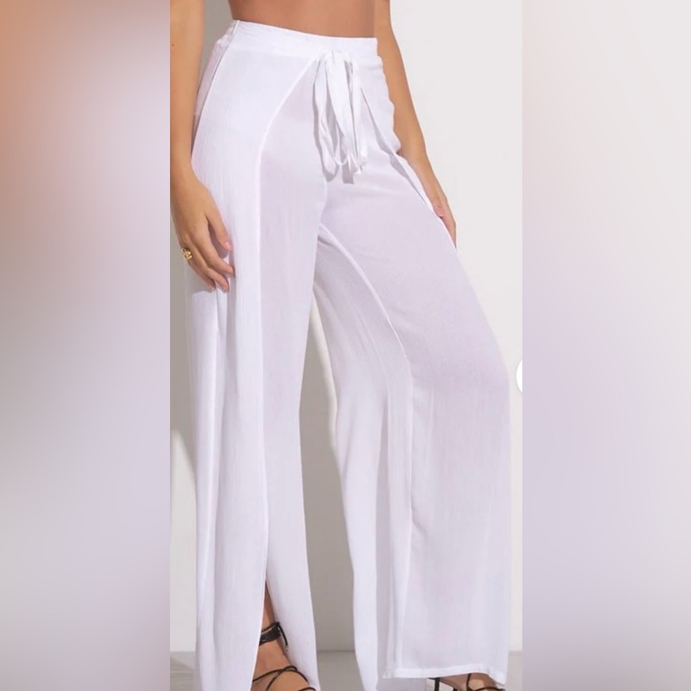 Elan White Wide-Leg Tie-Waist Pants